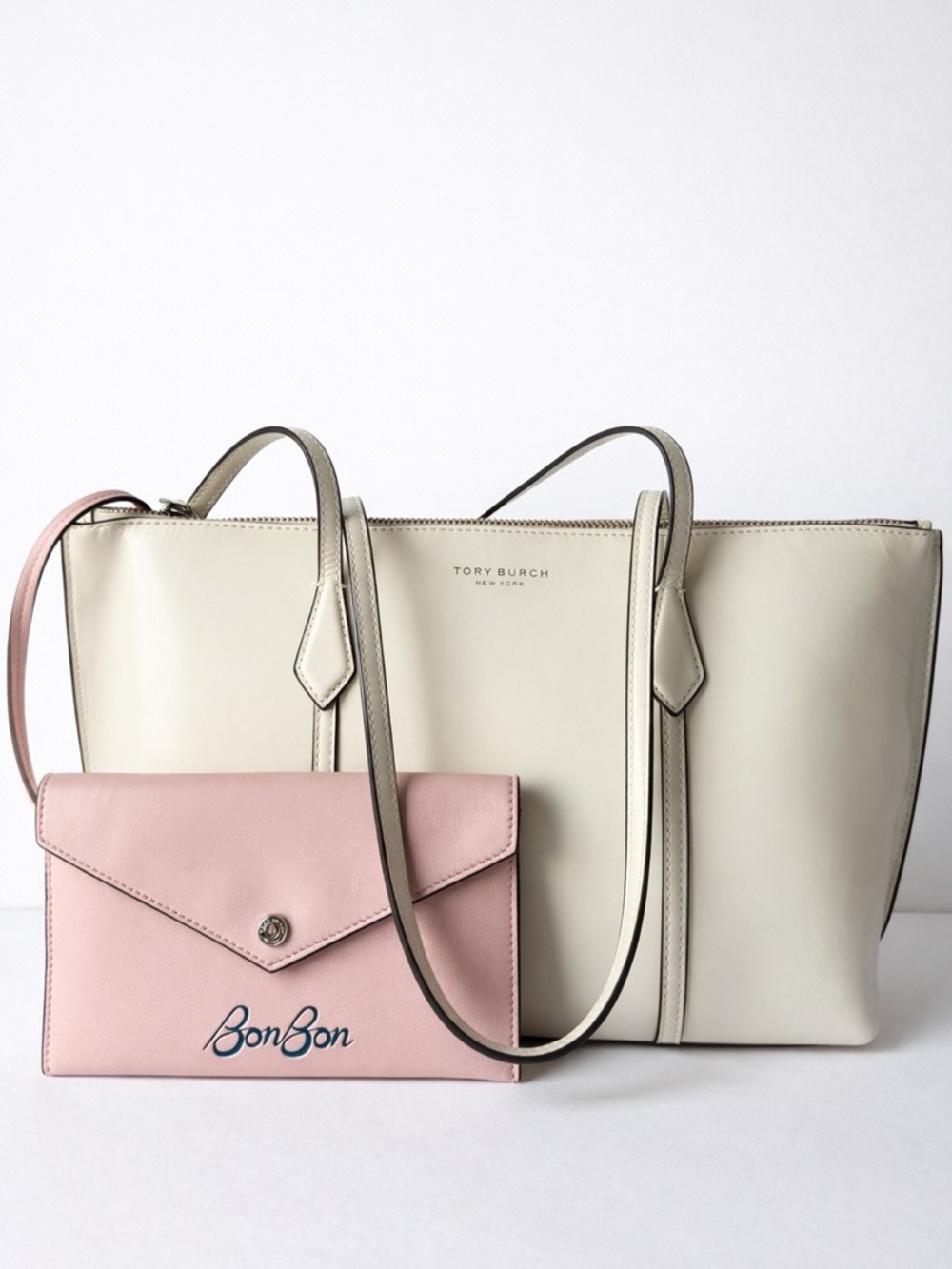 Tory Burch x BonBon Perry Tote Purse Vanilla Patent Pink Pouch NWOT Limited Ed.